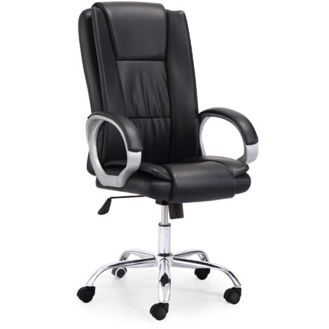 Home Heavenly® - Silla de oficina ATLANTA silla para escritorio elevable y reclinable tapizada en símil piel  Color: Negro