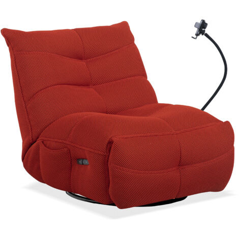 Home Heavenly® – Sillón gamer DAMI, tapizado en tejido 3D transpirable, con relax eléctrico, sistema giratorio 360º y soporte mó  Color: Rojo