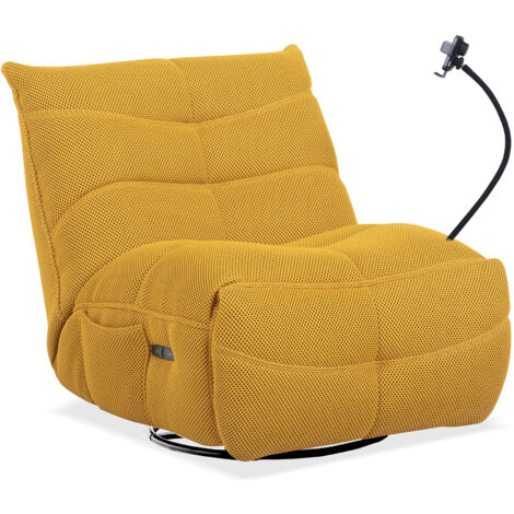 Home Heavenly® – Sillón gamer DAMI, tapizado en tejido 3D transpirable, relax eléctrico y efecto balancín, diseño ergonómico  Color: Amarillo