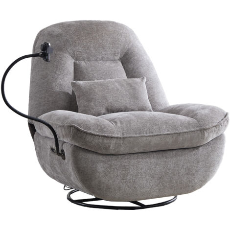 Home Heavenly® - Sillón relax ERMI, con sistema eléctrico, función giratoria y balancín, brazo con soporte móvil y cargador  Color: Gris