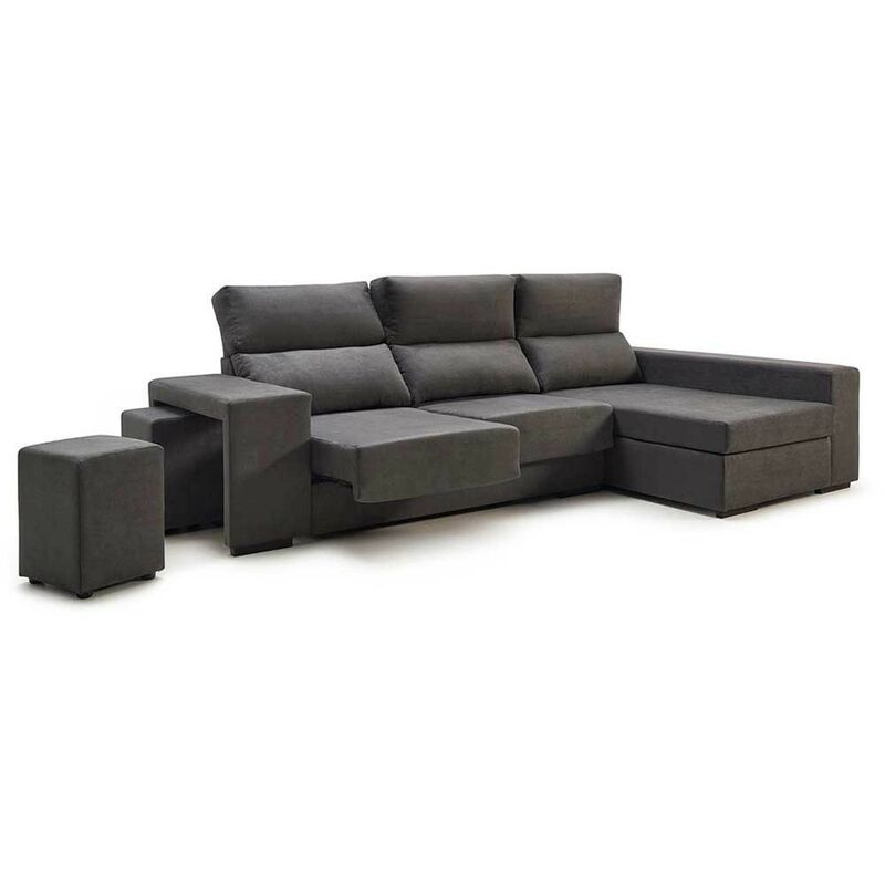 

®- Sofá ChaiseLongue MARTE, 3 plazas con arcón, tapizado en tela Antimanchas | Chaise Longue Derecha (visto de frente) - Gris marengo -Marte - Home