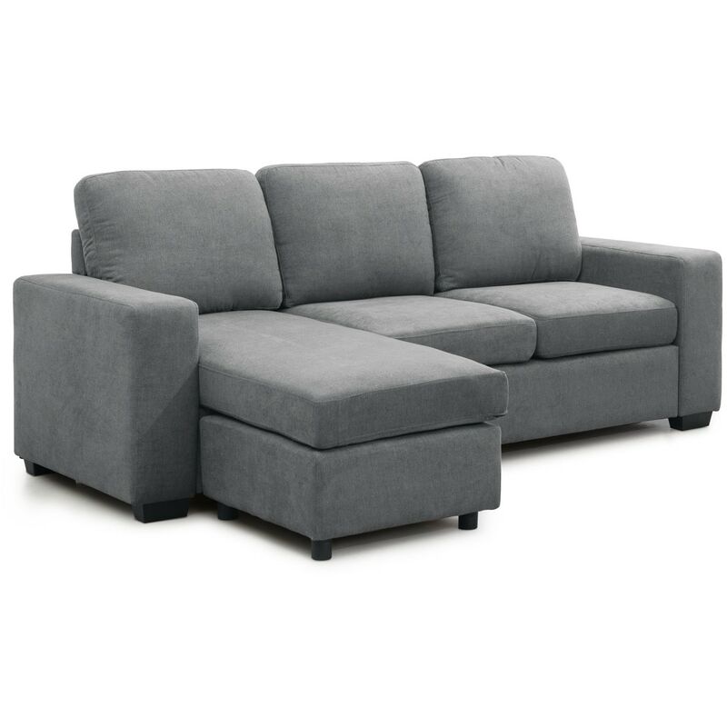 

®- Sofá Chaise Longue MIKA, 3 plazas con puff reversible, tapizado antimanchas | Color: - Gris Mica - Home Heavenly