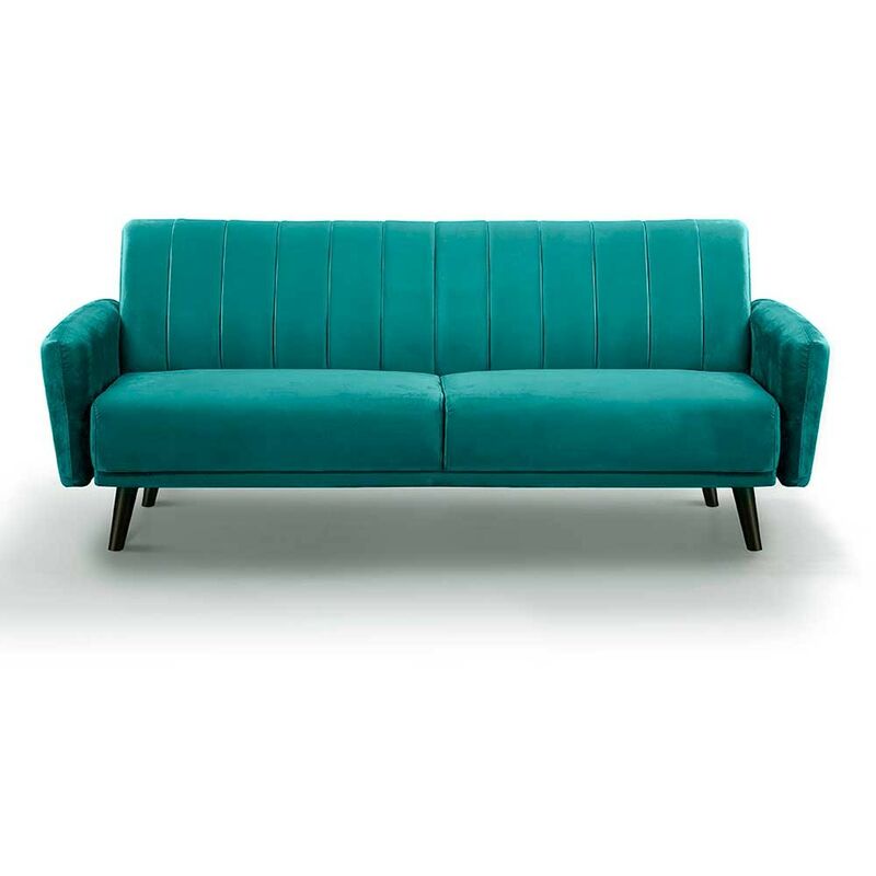 

®- Sofá 3 plazas IVAN, elegante sofá tapizado en terciopelo con patas negras 212x80x85 cm | Color: - Sweder - velvet verde - Home Heavenly