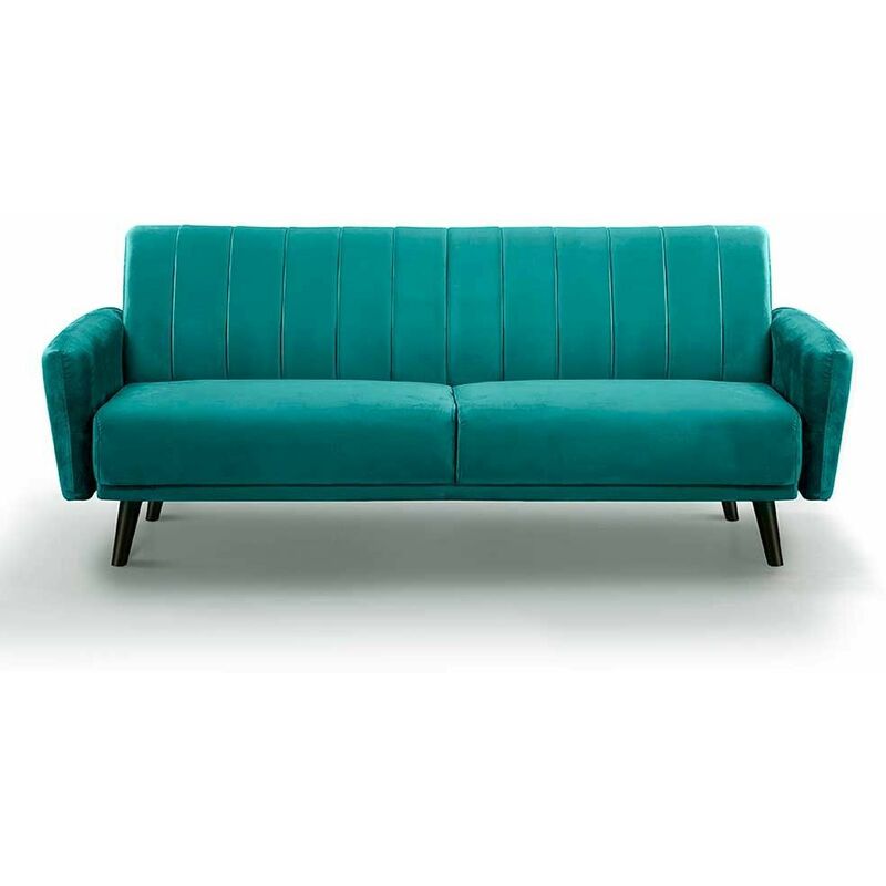 

Home Heavenly®- Sofá 3 plazas IVAN, elegante sofá tapizado en terciopelo con patas negras 212x80x85 cm | Color: - Sweder - velvet verde