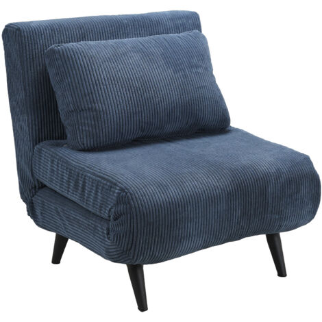 Home Heavenly® – Sofá cama TRIANA, diseño compacto con apertura clic-clac, tapizado en tela pana, incluye cojín y patas metálica  Color: Azul