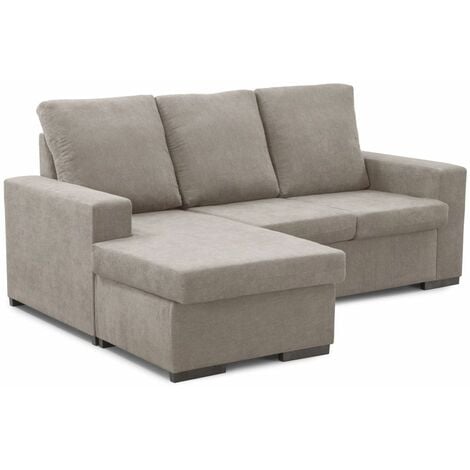 Home Heavenly®- Sofá Chaise Longue Chicago, sofá 3 plazas con puff Reversible, tapizado en Tela Antimanchas Color: Gris Claro