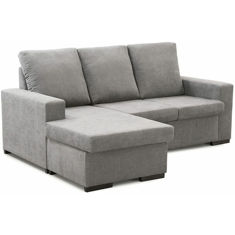 

®- Sofá Chaise Longue Chicago, sofá 3 plazas con puff Reversible, tapizado en Tela Antimanchas | Color: - Grisclaro - Chicago - Home Heavenly