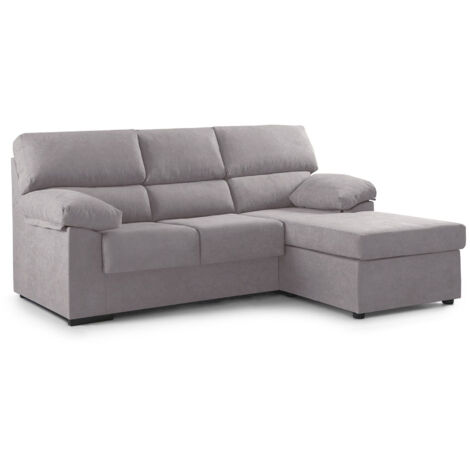 Home Heavenly® - Sofá Denver 3 plazas con Chaise Longue reversible, tapizado antimanchas y diseño funcional atemporal.  Color: Gris claro