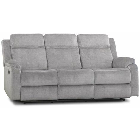 Home Heavenly® - Sofá relax 3 plazas REIMON, sofá reclinable en 2 extremos, 1 fijo central, Apertura por palanca. Color: Gris - Gris C4