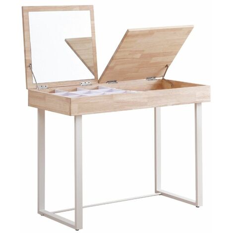 Home Heavenly® - Tocador con espejo abatible PEARL, en madera y patas metal. 100x50x76 cm.  Color: Roble Nordish - Blanco