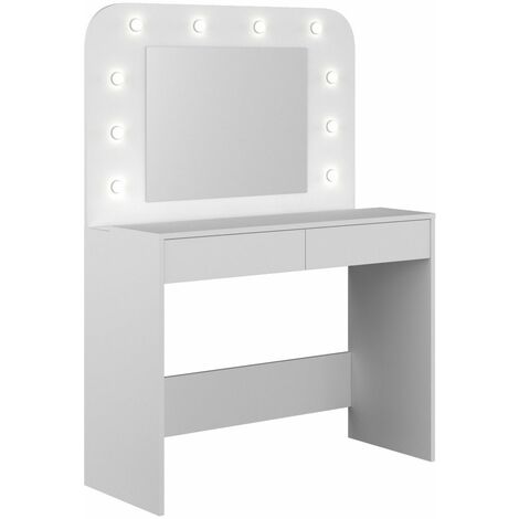 Home Heavenly® - Tocador con espejo HOLLY, estilo cásico chic, con luces LED redondas. 142x100x42 cm.  Color: Blanco