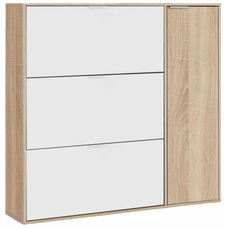 Home Heavenly® - Zapatero 4 puertas KLAUS. Mueble zapatero apto para 30 pares de zapatos. 106x115x22 cm.  Color: Roble-Blanco