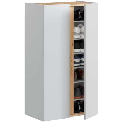 Home Heavenly® - Zapatero ÉBANO con 2 puertas y 6 estantes regulables, 102x57x35 cm.  Color: Blanco-Roble