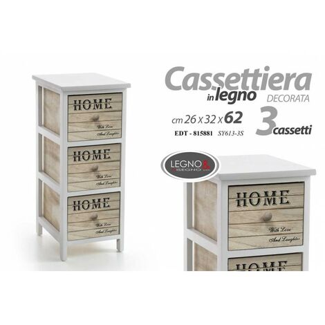 Home Kommode aus Holz mit Dekorationen 3 Schubladen cm 26 x 32 x 62 h