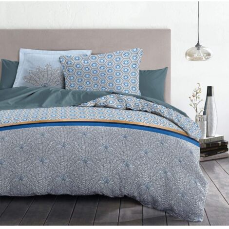 Home Linge Passion  Copripiumino - 3 Pezzi  100% Cotone - 57 Fili  2 Persone - 220x240 cm  LOUXOR Blu