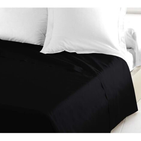 Home Linge Passion Drap Plat 57 Fils, Coton, Noir, 180x290 cm HP61332