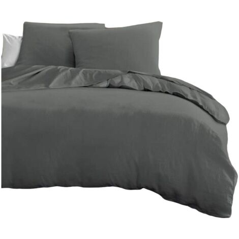 home-linge-passion Parure de couette microfibre gris anthracite 240x260 cm