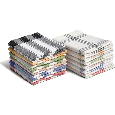 Home Linge Passion Torchons Cuisine 100% Coton (Lot DE 12), Taille 50 x 70 cm (Panachage Bleu, Jaune,Vert, Rouge, Beige, Noir), Multicolore, 50x70 cm, unità