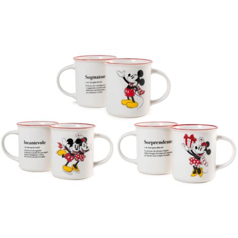 Home Mickey e Minnie Xmas Set 6 Tazze Mug in New Bone China, 330cc, Natalizie, Festività, Natale, 7312568