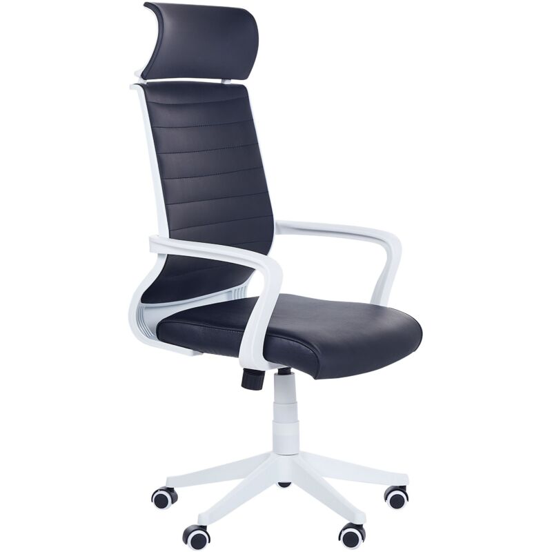 Beliani - Office Chair Swivel Black Faux Leather Seat Backrest Home Study White Leader
