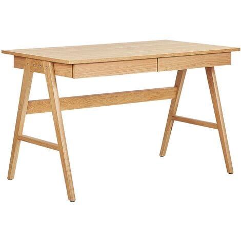 Home Office Desk Multi-Use Workstation with Two Drawers Light Wood Sheslay