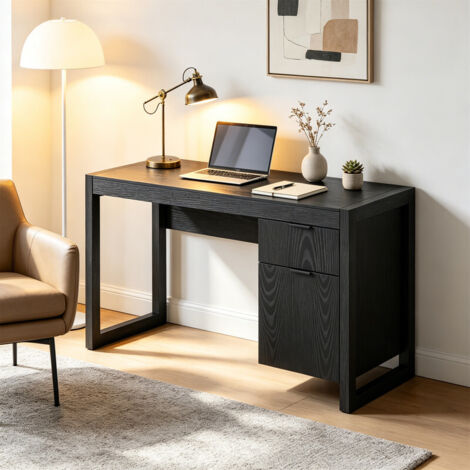 Home Office Wooden Computer Desk with Drawer and Cabinet Study Writing Table