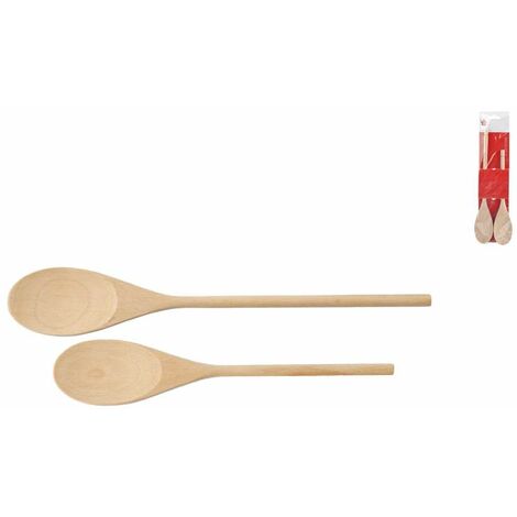 HOMe Set 2 Cucchiai in Legno di Faggio Naturale - 25/30 cm