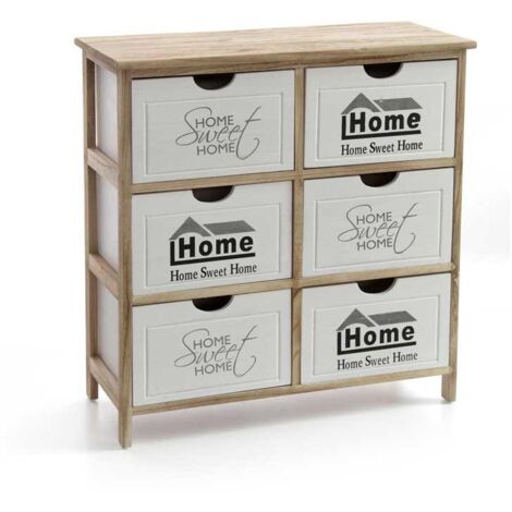 HOME SWEET HOME MOBILE IN LEGNO 6 CASSETTI 67 X 28 X H67 CM E BIANCO E NATURALE