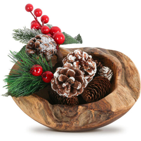 HOMECALL Adventsleuchter Adventskranz Weihnachtsdeko Teakholzschale mit 4 stabile Kerzenhaltern ( ca. Ø 20-25 cm Natürlichen und Eleganz ) , Dekoschale, Wurzelholzschale, Obstschale, Holz Schlüsselsch