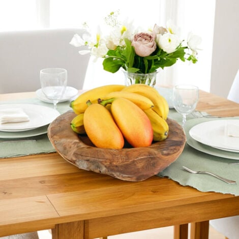 HOMECALL Adventsleuchter Adventskranz Weihnachtsdeko, Teakholz Schale mit 4 stahl Kerzenhaltern, ca. Ø35 cm, Natürlichen und Eleganz), Dekoschale, Wurzelholzschale, Obstschale, Holz Schlüsselschale