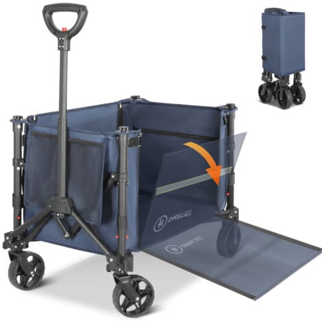 HOMECALL Bollerwagen Faltbar Handwagen Transportwagen klappbar Einkaufstrolley (Erweiterbare Kapazität, bis 100KG, 120L), Für Einkaufen, Camping, Garten, Dogs-Dunkelblau