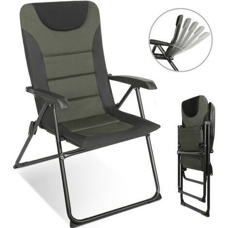 HOMECALL Campingstuhl Gartenstuhl Anglerstuhl Faltsessel Klappstuhl für Wohnwagen Outdoors 5 fach Verstellbarer Rückenlehne, Hochlehner mit Gepolsterter, bis 150kg-schwarz/grün