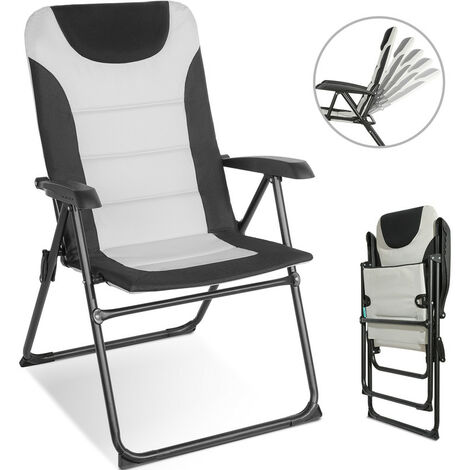 HOMECALL Campingstuhl Gartenstuhl Anglerstuhl Faltsessel Klappstuhl für Wohnwagen Outdoors 5 fach Verstellbarer Rückenlehne, Hochlehner mit Gepolsterter, bis 150kg-weiß/schwarz