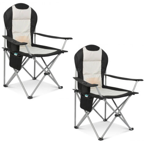HOMECALL Campingstuhl Hochlehner Klappstuhl Gepolstert Faltsessel Gartenstuh Angelstuhl(Bis 150KG, mit hoher Rückenlehne Armlehne Getränkehalter, 2 St), für Camp Garten Balkon