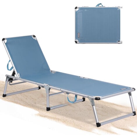 HOMECALL Gartenliege Sonnenliege AluLiege Liegestuhl Strandliege Liegen, klappbar, Textilene Mit Dickem Schwamm, Verstellbare Rückenlehne, Sonnenblende, Kopfpolster, bis 180KG