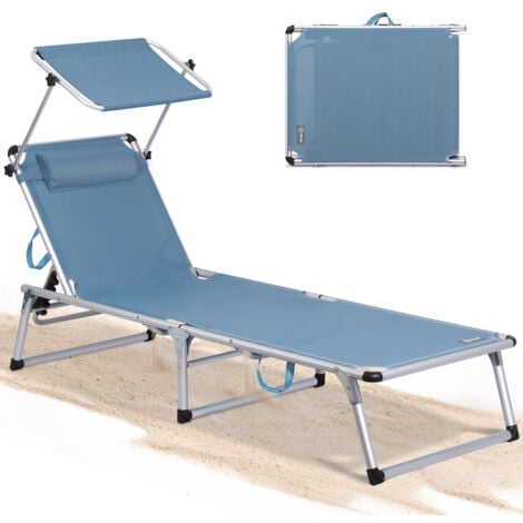 HOMECALL Gartenliege Leicht Sonnenliege Klappbar Alu Liegestuhl Strandliege 1-tlg, 5 fach Verstellbare Rückenlehne, Sonnenschutzdach, bis 136KG