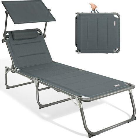 HOMECALL Sonnenliege, Gartenliege, Strandbett mit Sonnendach, Alu Liege mit Dach, Liegestuhl, Strandliege, Fur Fur Balkon Terrrasse und Pool, bis 150 kg belastbar, 200x70x36 cm, 5 Positionen, Kohlengr