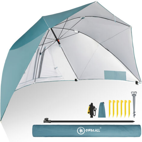 HOMECALL Strandmuschel mit umbrella system UV-resistentes 50+ Umfunktionieren zum Sonnenschirm Strandschirm, für 2-3 Personen-Blau