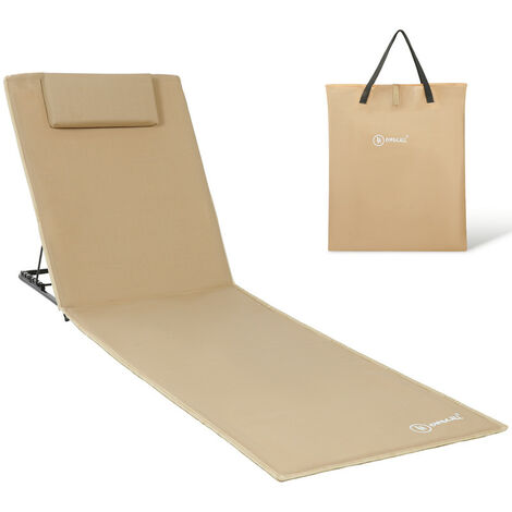 Homecall Strandtücher Strandmatte Klappliege Faltbare Sonnenliege, Gepolsterte schnell trocknende Strandliege, 6 fach verstellbarer, mit Aufbewahrungstaschen, 200x60cm，Beige