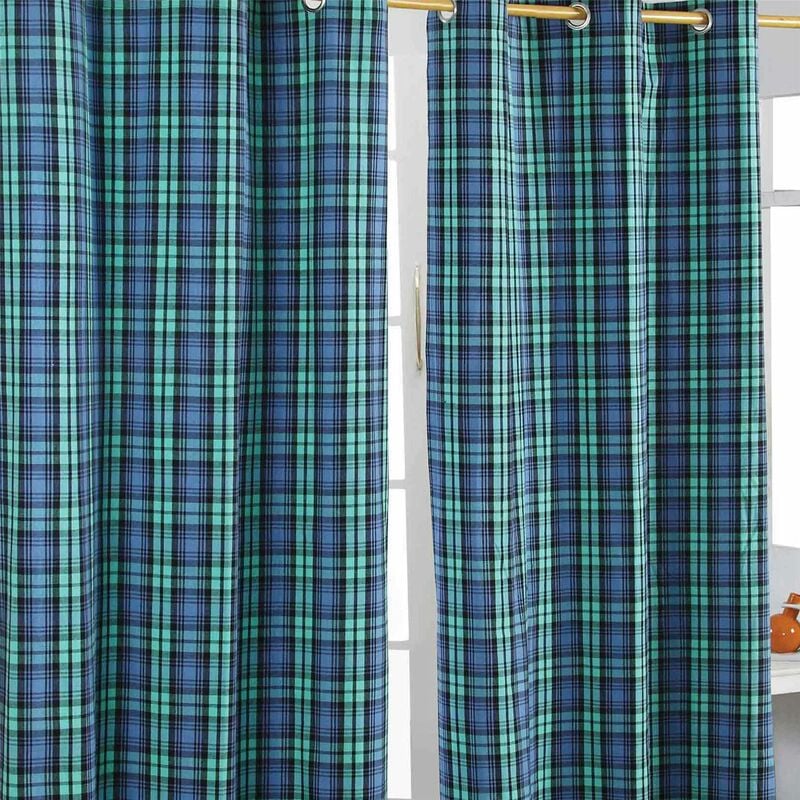 Black Watch Tartan Ready Made Eyelet Curtain Pair, 117 x 137 cm Drop - Homescapes