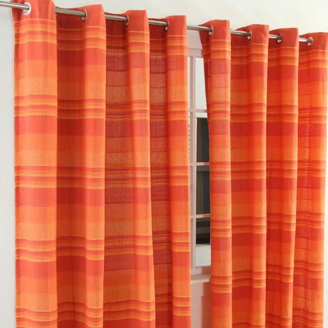 HOMECAPES Cotton Morocco Striped Terracotta Curtains 137 x 137 cm