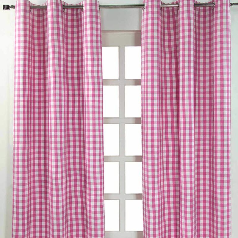 Homecapes Cotton Pink Block Check Gingham Eyelet Curtains 137 x 228 cm - Pink