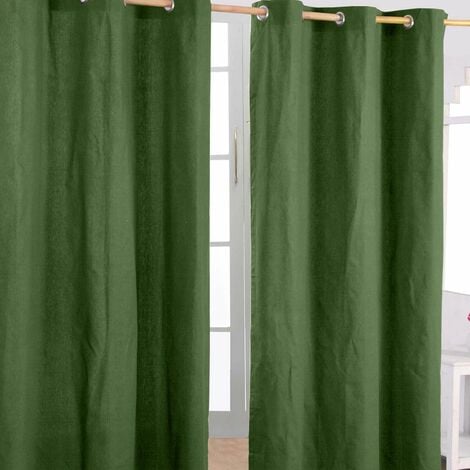 HOMECAPES Cotton Plain Dark Olive Green Ready Made Eyelet Curtain Pair, 117 x 137cm