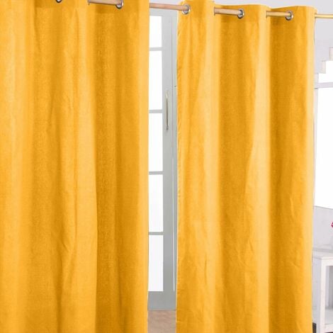 HOMECAPES Cotton Plain Mustard Yellow Ready Made Eyelet Curtain Pair, 117 x 137cm