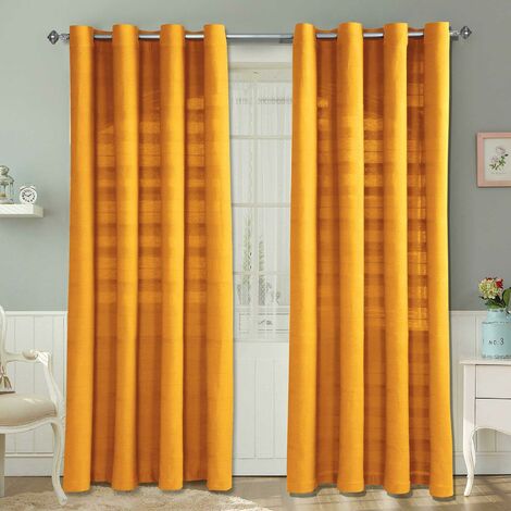 HOMECAPES Cotton Rajput Ribbed Mustard Yellow Curtain Pair, 54 x 54"