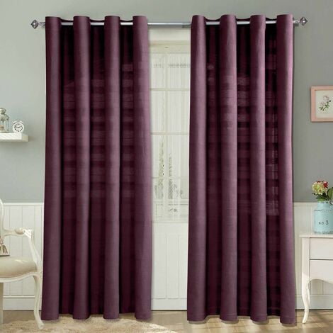 HOMECAPES Cotton Rajput Ribbed Purple Curtain Pair