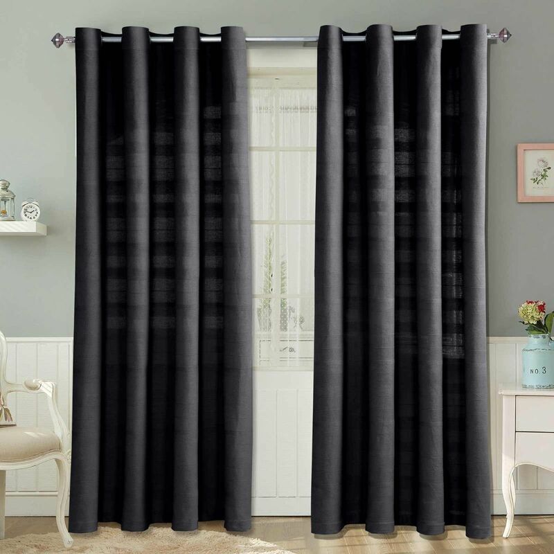 Homescapes - homecapes Cotton Rajput Ribbed Black Curtain Pair, 66 x 90' Drop