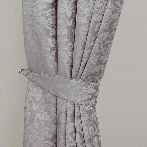 HOMECAPES Grey Velvet Jacquard Curtain Tie Back Pair