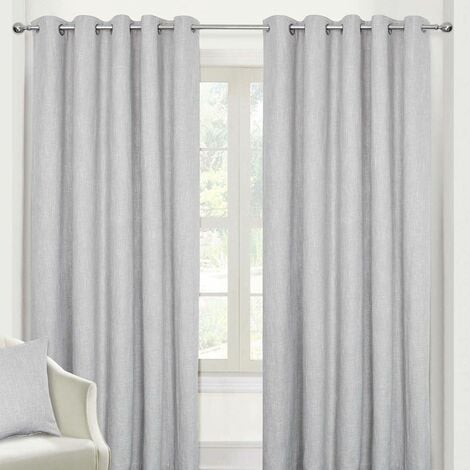 HOMECAPES Light Grey Heavy Boucle Textured Blackout Lined Eyelet Curtain Pair, 66 x 72"