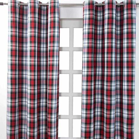 HOMECAPES Macduff Tartan Check Ready Made Eyelet Curtain Pair, 117 x 137 cm Drop